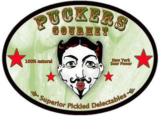 PUCKERS GOURMET, SUPERIOR PICKLED DELECTABLES, 100% NATURAL NEW YORK SOUR POWER logo