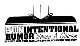 PUNINTENTIONAL HUMOR WAYNE A. CLARKE IT'S NOT OVER YOUR HEAD...IT'S SO LOW, IT'S UNDER YOUR FEET logo