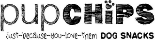 PUPCHIPS JUST-BECAUSE-YOU-LOVE-THEM DOG SNACKS logo