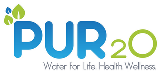 PUR 2O WATER FOR LIFE. HEALTH. WELLNESS. logo