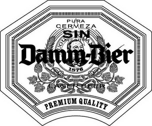 PURA CERVEZA SIN ALCOHOL DAMM-BIER 1876 LAGER BEER PREMIUM QUALITY logo
