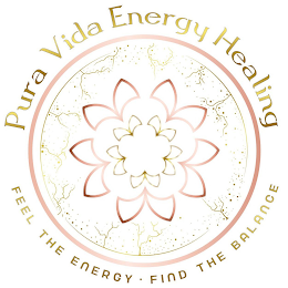 PURA VIDA ENERGY HEALING FEEL THE ENERGY · FIND THE BALANCE logo