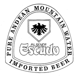 PURE ANDEAN MOUNTAIN WATER IMPORTED BEER PILSENER ESCUDO logo