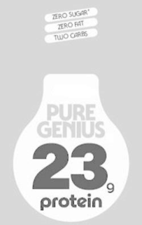 PURE GENIUS 23 G PROTEIN ZERO SUGAR* ZERO FAT TWO CARBS logo