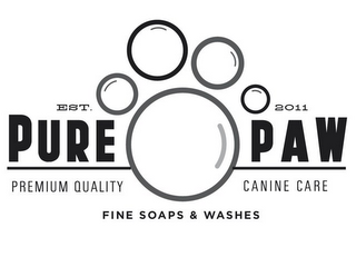 PURE PAW PREMIUM QUALITY CANINE CARE FINE SOAPS & WASHES EST. 2011 logo