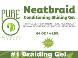PUREO HAIR SOLUTION PRODUCT NEATBRAID CONDITIONING SHINING GEL SHINE / DEFINE PROTEIN – RICH / MEGAHOLD NO WAX, NO GREASE, NO ALCOHOL, NO FLAKING 64 OZ / 4 LBS. MORE FOR LESS & ECO-FRIENDLY #1 BRAIDING GEL logo