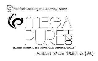 PURIFIED COOKING AND BREWING WATER MEGA PURE H2O QUALITY TESTED TO BE 0-15 PPM TOTAL-DISSOLVED SOLIDS PURIFIED WATER 16.9 logo