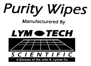 PURITY WIPES MANUFACTURED BY LYM TECH SCIENTIFIC A DIVISION OF THE JOHN R. LYMAN CO. logo