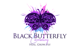 PURPOSE PURPOSE BLACK BUTTERFLY COUNSELING HEAL, GROW, FLY logo