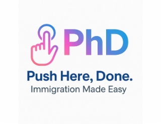 PUSH HERE, DONE. IMMIGRATION MADE EASY PHD logo