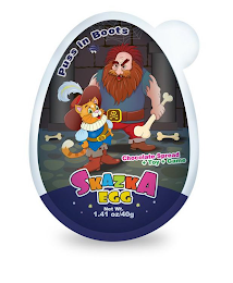 PUSS IN BOOTS CHOCOLATE SPREAD + TOY + GAME SKAZKA EGG NET WT. 1.41 OZ/40G logo