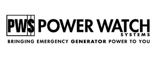 PWS POWER WATCH SYSTEMS BRINGING EMERGENCY GENERATOR POWER TO YOU logo