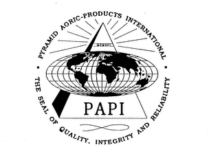 PYRAMID AGRIC-PRODUCTS INTERNATIONAL THE SEAL OF QUALITY, INTEGRITY AND RELIABILITY PAPI MCMXCI logo