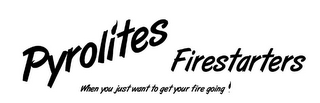 PYROLITES FIRESTARTERS WHEN YOU JUST WANT TO GET YOUR FIRE GOING! logo