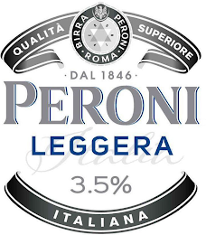 QUALITA SUPERIORE BIRRA PERONI · ROMA ·DAL 1846 PERONI LEGGERA ITALIA 3.5% ITALIANA logo