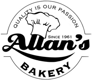 QUALITY IS OUR PASSION ALLAN'S BAKERY SINCE 1961 logo