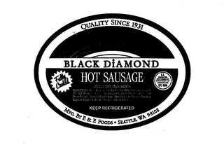 QUALITY SINCE 1931 BLACK DIAMOND FULLY COOKED HOT SAUSAGE logo