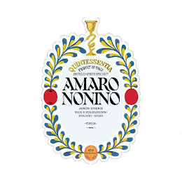 QUINTESSENTIA PRODUCT OF ITALY DISTILLED SPIRITS SPECIALTY AMARO NONINO NONINO ESSENZE SEDE E STABILIMENTO PERCOTO UDINE ITALIA NONINO DAL 1897 logo
