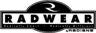 R RADWEAR RADICALLY SMART RADICALLY DIFFERENT BY RADIANS logo