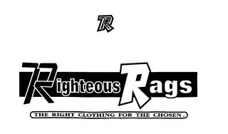R RIGHTEOUS RAGS THE RIGHT CLOTHING FOR THE CHOSEN. logo