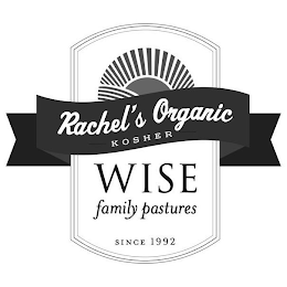 RACHEL'S ORGANIC KOSHER WISE FAMILY PASTURES SINCE 1992 logo