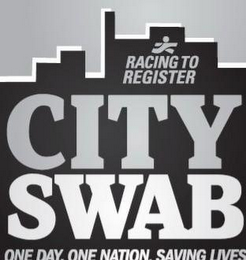 RACING TO REGISTER CITY SWAB ONE DAY. ONE NATION. SAVING LIVES logo