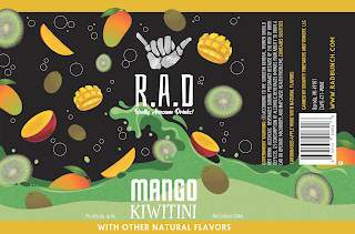 R.A.D REALLY AWESOME DRINK! MANGO KIWITINI WITH OTHER NATURAL FLAVORS 7%-10% ALC. BY VOL. NET CONTENTS 250ML logo