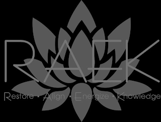 RAEK RESTORE · ALIGN · ENERGIZE · KNOWLEDGE logo