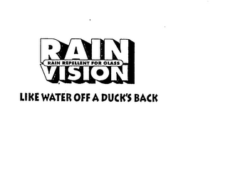 RAIN VISION RAIN REPELLENT FOR GLASS LIKE WATER OFF A DUCK'S BACK logo