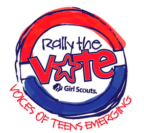 RALLY THE VOTE GIRL SCOUTS. VOICES OF TEENS EMERGING logo