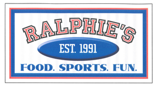 RALPHIE'S EST. 1991 FOOD.SPORTS.FUN. logo