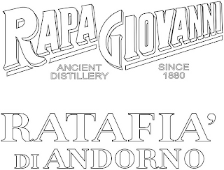 RAPA GIOVANNI ANCIENT DISTILLERY SINCE 1880 RATAFIA' DI ANDORNO logo