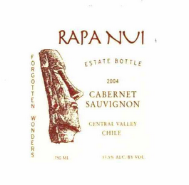 RAPA NUI FORGOTTEN WONDERS ESTATE BOTTLE 2004 CABERNET SAUVIGNO CENTRAL VALLEY CHILE logo