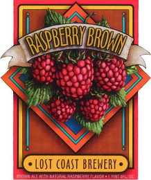 RASPBERRY BROWN · LOST COAST BREWERY · BROWN ALE WITH NATURLA RASPBERRY FLAVOR · 1 PINT 6FL. OZ. logo