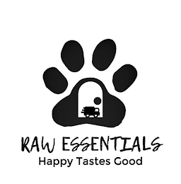 RAW ESSENTIALS HAPPY TASTES GOOD logo