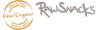 RAW/ ORGANIC RAW SNACKS MADE BY NATURE logo