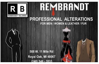 RB REMBRANDT TAILORING REMBRANDT PROFESSIONAL ALTERATIONS FOR WOMEN / MEN & LEATHER / FUR 508 W. 11 MILE RD ROYAL OAK, MI 48067 (248) 546 - 3533 logo