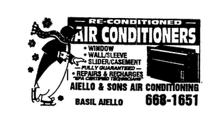 RE-CONDITIONED AIR CONDITIONERS AIELLO & SONS AIR CONDITIONING BASIL AIELLO WINDOW WALL/SLEEVE SLIDER/CASEMENT FULLY GUARANTEED REPAIRS & RECHARGES logo