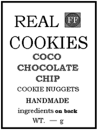 REAL COOKIES COCO CHOCOLATE CHIP COOKIENUGGETS HOMEMADE INGREDIENTS ON BACK logo