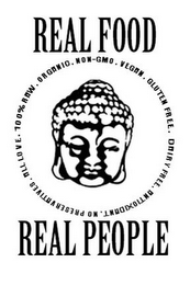 REAL FOOD REAL PEOPLE NON-GMO VEGAN GLUTEN FREE DAIRY FREE ANTIOXIDANT NO PRESERVATIVES ALL LOVE 100% RAW ORGANIC logo