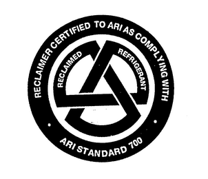 RECLAIMER CERTIFIED TO ARIAS COMPLYING WITH ARI STANDARD 7OO RECLAIMED REFRIGERANT logo