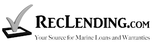 RECLENDING.COM YOUR SOURCE FOR MARINE LOANS AND WARRANTIES logo