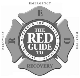 RECOVERY, EMERGENCY, DISASTER; RED; THE RED GUIDE TO RECOVERY; RESOURCE HANDBOOK FOR DISASTER SURVIVORS logo