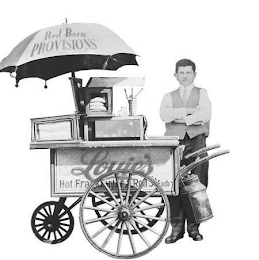RED BARN PROVISIONS LOUIE'S HOT FRANKFURTER & ROLL 5¢ EACH logo