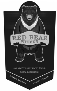 RED BEAR WHISKY 40% ALC/VOL (80 PROOF) 750ML TAIWANESE EDITION SPECIAL RESERVE FINEST QUALITY logo