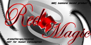 RED MAGIC AROMA THERAPY/INCENSE NOT FOR HUMAN CONSUMPTION 100% DAMIANA BASED PRODUCT logo