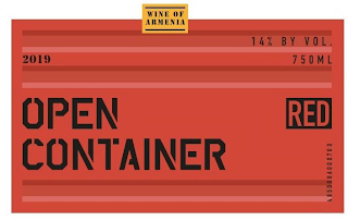 RED OPEN CONTAINER WINE OF ARMENIA 2019 14% BY VOL. 750 ML 4850086000700 logo