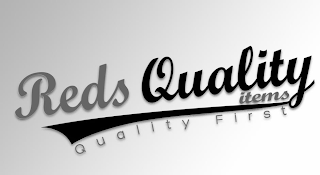 RED QUALITY ITEMS QUALITY FIRST logo