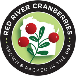 RED RIVER CRANBERRIES... GROWN & PACKEDIN THE USA... logo