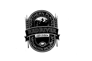 RED RIVER VALLEY NORTHERN PLAINS BREWING COMPANY NO DAKOTA RESERVE SELECT RED LAGER TRADITIONALLY BREWED WITH THE FINEST HOPS, PURE WATER AND RED RIVER VALLEY MALTING BARLEY logo